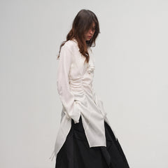 ILNya Nieternite Nifutur Ruched Waist Ruffle-Neck Long Shirt
