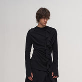 ILNya Nieternite Nifutur Ruffled Mock Neck Thumb Holes Wrinkled Base Layer