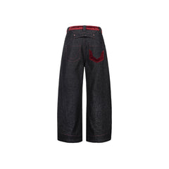 ESAIAS Vermilion Stitch Red Turquoise Curved Denim Pants