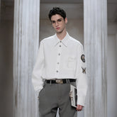 FACEONLAB Mental-Button Embroidered Badge-Patch Shirt White