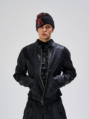 FLYERRER Structured Panel Faux Leather Biker Jacket