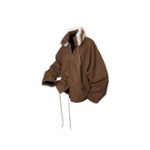 RELABEL Detachable Faux Fur Collar Drawstring Jacket Brown