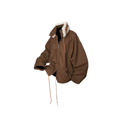 RELABEL Detachable Faux Fur Collar Drawstring Jacket Brown