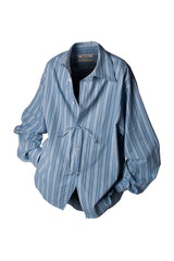 RELABEL Stripe Button-Up Oversized Shirt Blue