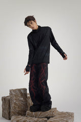 FLYERRER Distressed Reversible Spliced High-Neck L/S Tee