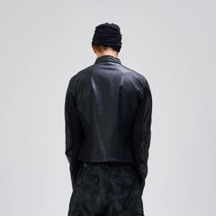 FLYERRER Structured Panel Faux Leather Biker Jacket