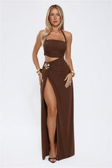 Secret Bloomers Halter Maxi Dress Chocolate