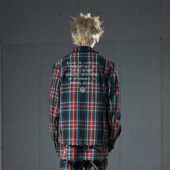 VENTUREK Punk Frayed Plaid Embroidered Jacket