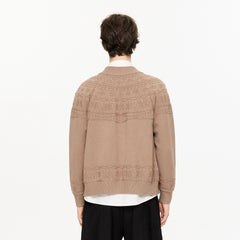 KREATE Double-Placket Jacquard Yoke Cardigan