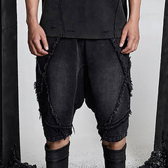 SSIN7 Washed Frayed Spliced Denim Shorts