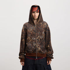 DND4DES Cartoon Rhinestone Leopard Zip-Up Hoodie