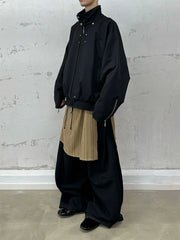 RELABEL Detachable Hood Batwing Sleeve Jacket Black
