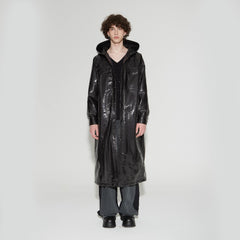 VANN VALRENCE Glossy Belted Hooded Padded Long Coat