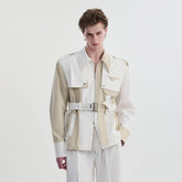 TIWILLTANG Contrast Deconstructed Belted Zip-Up Shirt