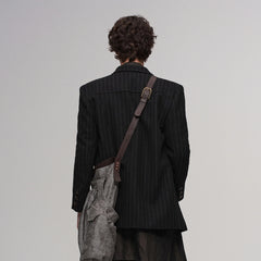 ILNya Nieternite Nifutur Asym Pinstripe Draped Flap Wool Blazer