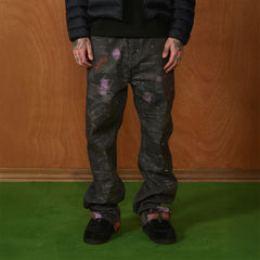 PMW Distressed Brush-Paint Straight-Leg Jeans