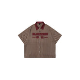 OVDY Raw-Edge Patchwork Graphic Plaid Half Shirt