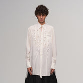 ILNya Nieternite Nifutur Sheer Ruffle Front Long Shirt