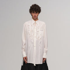 ILNya Nieternite Nifutur Sheer Ruffle Front Long Shirt