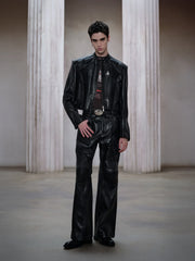 FACEONLAB Panel Armored Faux Leather Biker Pants Black