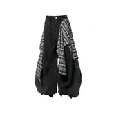 RELABEL Detachable Plaid Back Flap Spliced Jeans