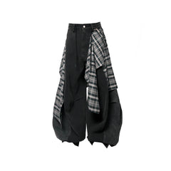 RELABEL Detachable Plaid Back Flap Spliced Jeans