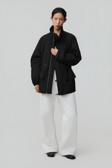 OPICLOTH Pinstriped Faux Fur-Lined Drawstring Jacket