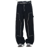 OVERLAPS Contrast Brushstroke Trim Double-Knee Jeans
