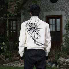 FLYERRER Thorned Eye Graphic Faux Leather Jacket