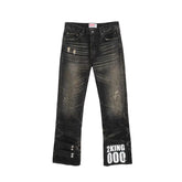 NOTHINGNESS WORLD Distressed Ripple-Wash Graphic Denim Pants