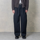 IN EXISTENCE Stripe Pleated Embroidery Curved Pants