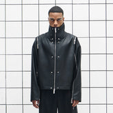 455EMBLE Multi-Zip Studded High-Collar PU Jacket