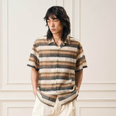 EPIC POETRY Geometric Ripple Knitted Half Shirt Brown
