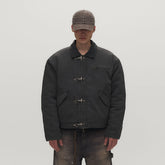 SAVAGEGROWTHWORLD Leather Collar Utility Puffer Jacket