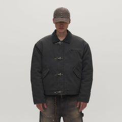 SAVAGEGROWTHWORLD Leather Collar Utility Puffer Jacket