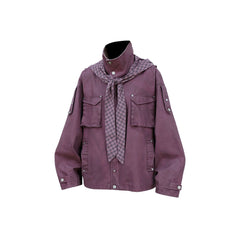 RELABEL Distressed Plaid Hood Oversized Jacket