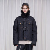 ASSEEN Detachable Faux Fur Linner Denim Jacket