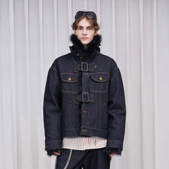 ASSEEN Detachable Faux Fur Linner Denim Jacket