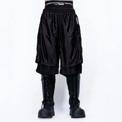 FVVO Layered Mesh Satin Striped Shorts
