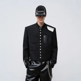 FACEONLAB Stand-Collar Metal-Shoulder Blazer Black