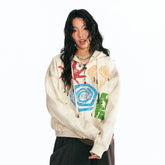 1997 POSTOFFICE Distressed Tribal Graphics Zip- Up Hoodie