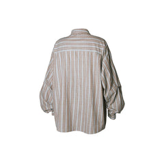 RELABEL Stripe Button-Up Oversized Shirt Brown