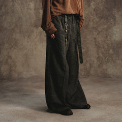 GONGHE REPUB Linen-Blend Pleated Belt Wide-Leg Trousers