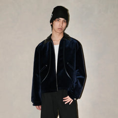 IN EXISTENCE Velvet Faux Leather Collar Jacket
