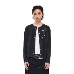 WHISTLEHUNTER Monogram Pin Wool-Blend Snap Cardigan
