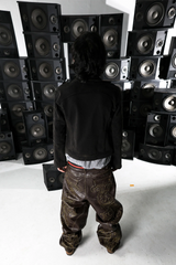PCCVISION Gothic Skull Stitch PU Pants Brown