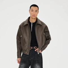 CATSSTAC Paneled Grain PU Utility Jacket