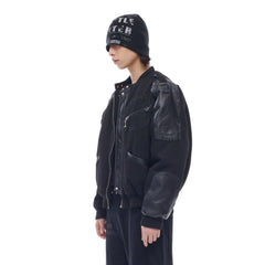 WHISTLEHUNTER Faux Leather-Panel Utility Bomber Jacket