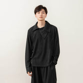 MOITIEDEPETALE Asymmetrical Collar Stitch Spliced Pullover