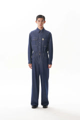 ORAL UTOPIA Classical Contrast-Stitched Utility Denim Shirt